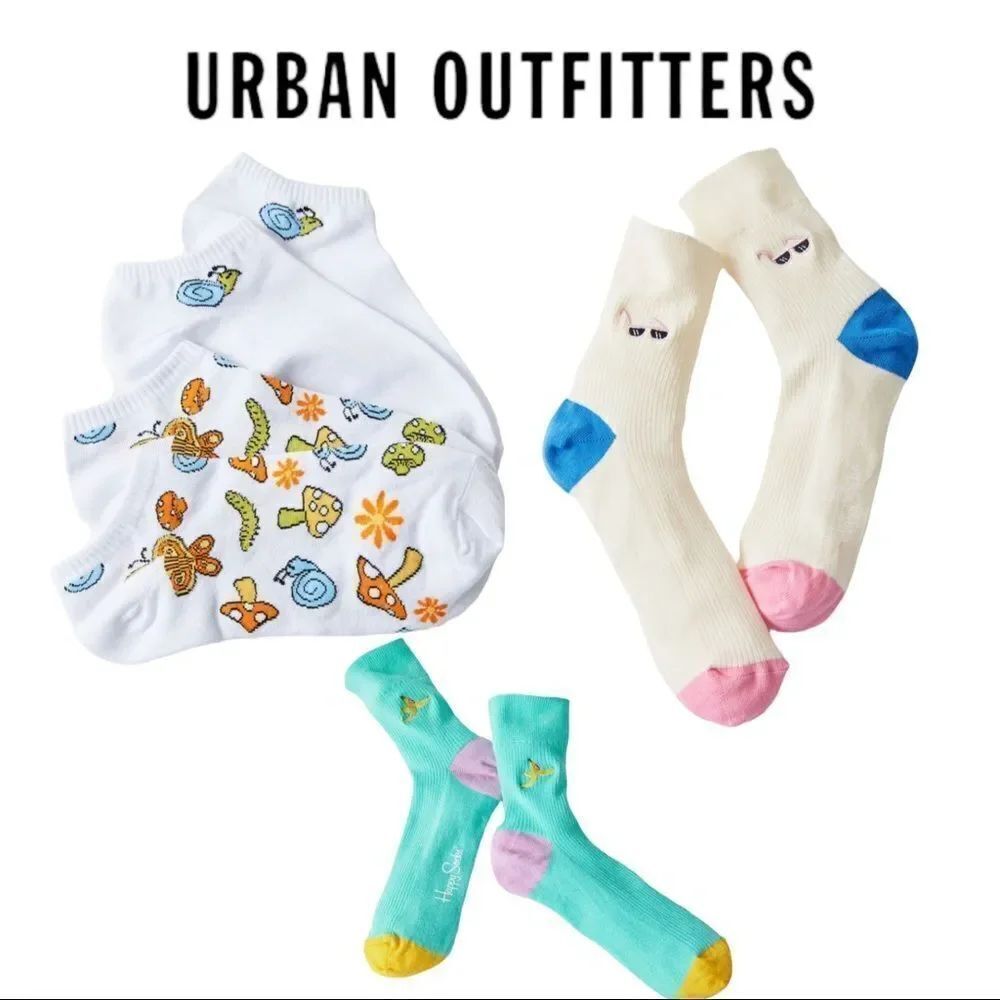 NEW Icon UO Kitsch Happy Socks Women's Set of Fun Whimsical Socks / 4 Pairs